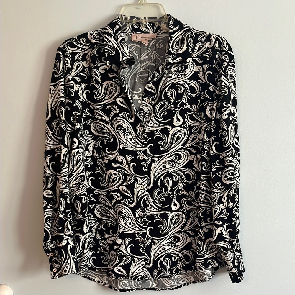 Philosophy Black and White Blouse with Abstract Pattern
